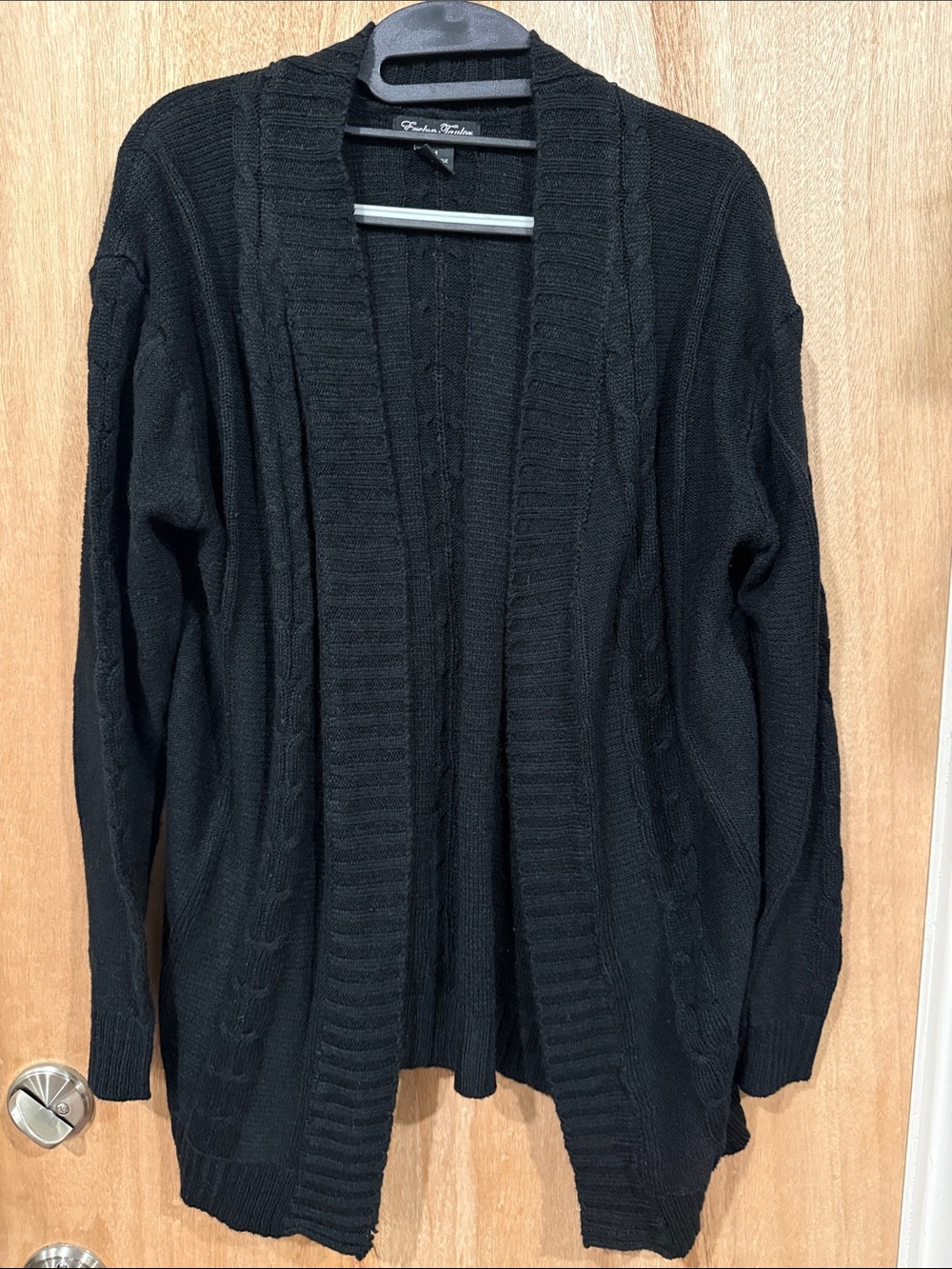 Sz M Evelyn Taylor Sweaters Black Open-Front Knit Cardigan